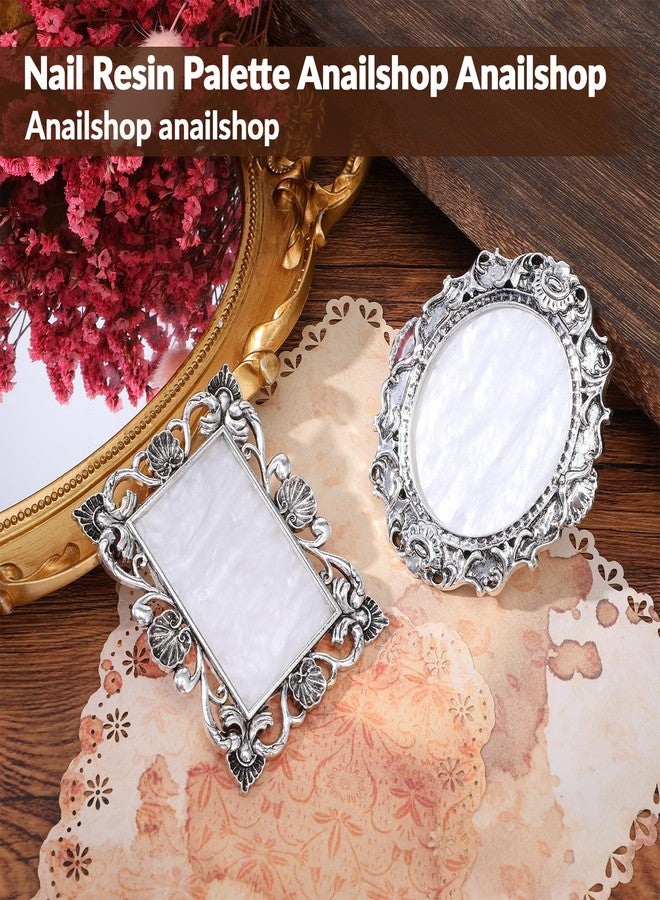 salbsever 2 Pcs Nail Mixing Palette, Resin Nail Art Palettes Gel Plate with Palette Stick Makeup Mixing Tray Nails Art Display Photography Props Sliver - Image 4